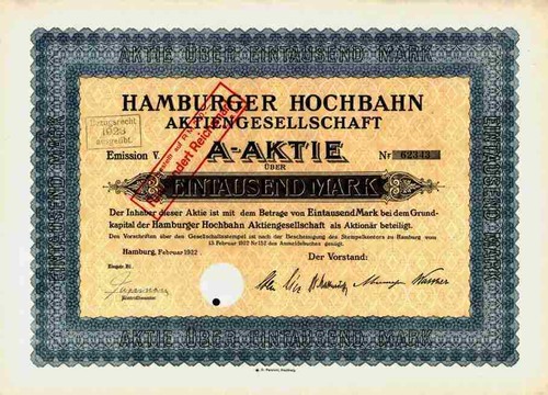 Hamburger hochbahn 1922 - hochbahn, ag