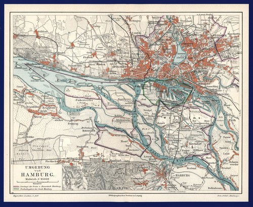 Hamburg landkarte anno 1895 - hamburg,