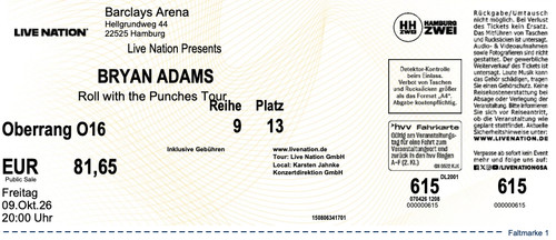 Tickets für bryan - tickets, adams